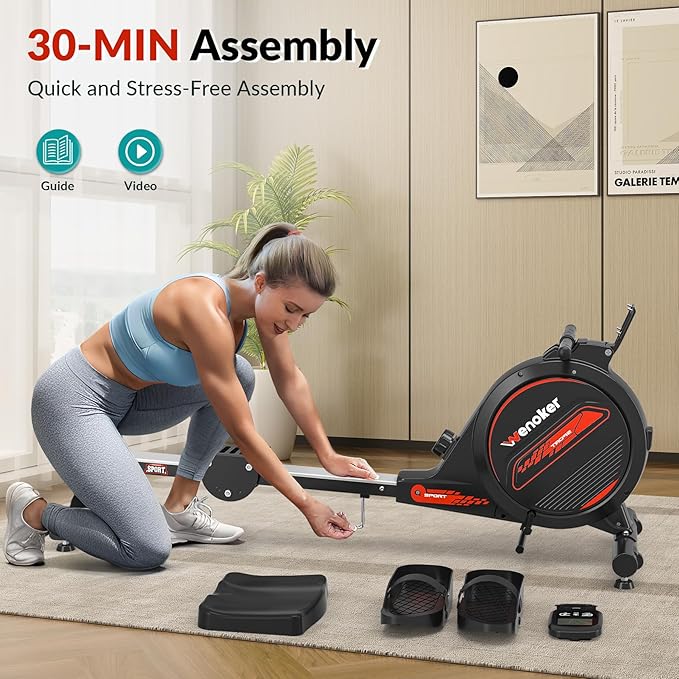 Rowing Machine,Wenoker Magnetic Rower Machine for Home,App Supported 350 LB Weight Capacity, Smooth