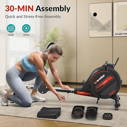 Rowing Machine,Wenoker Magnetic Rower Machine for Home,App Supported 350 LB Weight Capacity, Smooth