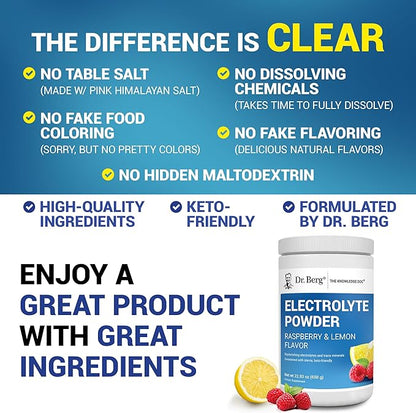 Dr. Berg Zero Sugar Hydration Keto Electrolyte Powder - Enhanced w/ 1000 mg of Potassium & Real