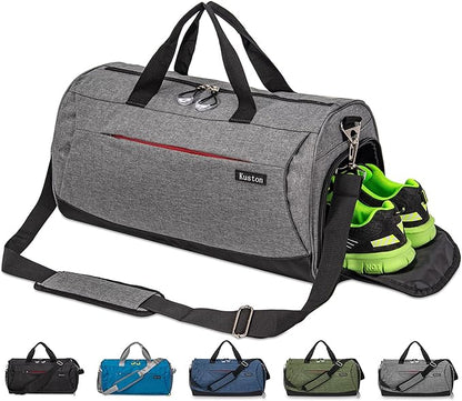 Kuston Sports Gym Bag with Shoes Compartment, Trolley Sleeve and Wet Pocket Gym Duffel Bag