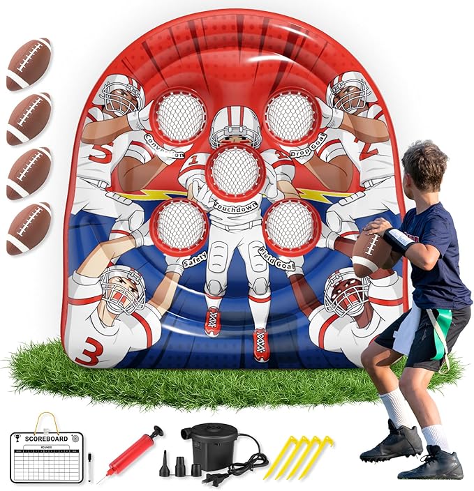 6Ft Football Target Toss Game - Inflatable Football Throwing Target Toy for Kids - Carnival Party