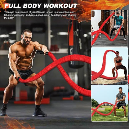 Battle Ropes for Home Gym, Exercise Rope 1.26/1.5inch, 30 40FT Heavy Battle Rope Weighted Battle