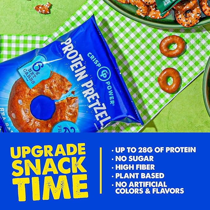 Crisp Power Protein Pretzels, Sea Salt, High Protein Vegan Keto Snack, 28 G Plant Based Protein