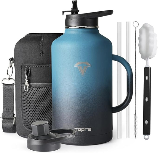 64oz Water Bottle Insulated with Handle,Double-Wall Vacuum Stainless Steel (Cold for 48 Hrs), Half