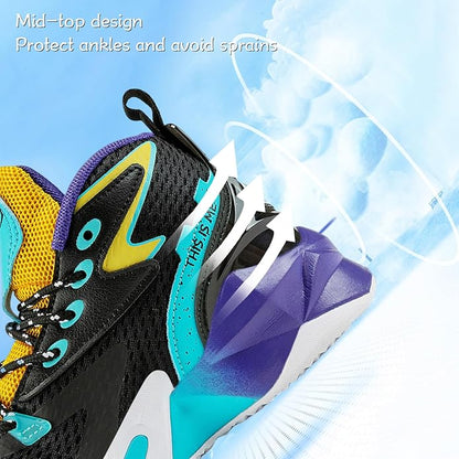 VITUOFLY Kids Basketball Shoes Boys Air Cushion Sneakers Girls Mid Top School Hoops Shoes Non-Slip