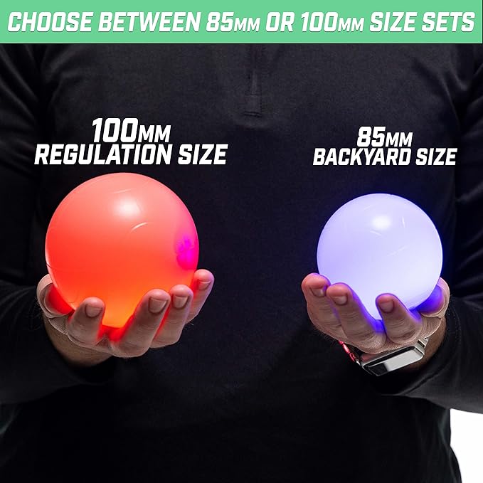 GoSports LED Bocce Ball Game Set - Includes 8 Light Up Bocce Balls, Pallino, Case and Measuring