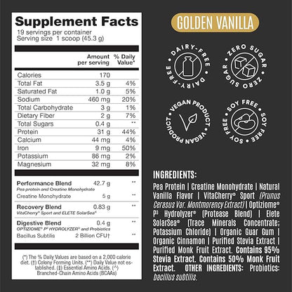 Falcon Performance Vegan Protein Powder, 31g Protein, 5g Creatine, 5g BCAA, Probiotics