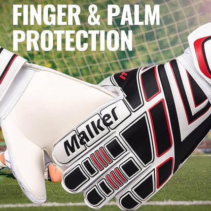 Malker Soccer Goalie Gloves Goalkeeper Gloves with Fingersave and Double Wrist Protection, Strong