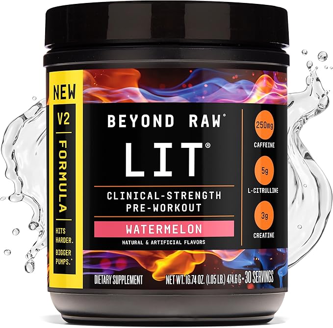BEYOND RAW LIT V2 Clinical Strength Pre Workout Powder, Hits Harder, Bigger Pumps, Caffeine