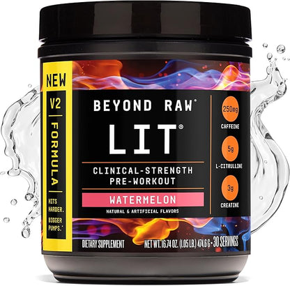 BEYOND RAW LIT V2 Clinical Strength Pre Workout Powder, Hits Harder, Bigger Pumps, Caffeine