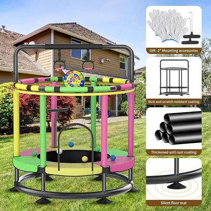 Trampoline for Kids, Full Anti-Rust 440lbs Anti-Rollover Round Bottom Toddler Trampoline
