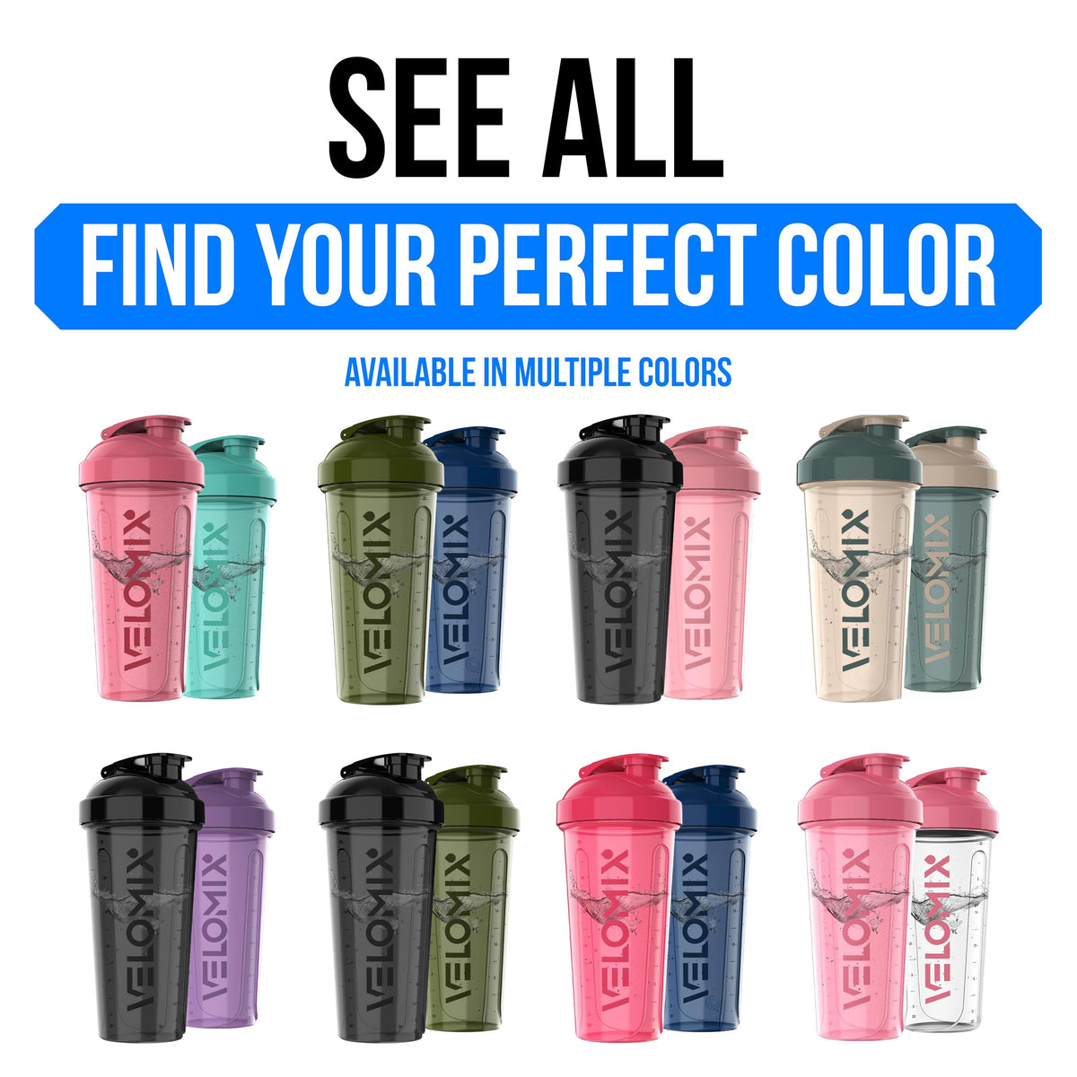 VELOMIX 2 Pack 28oz Protein Shaker Bottle for Protein Mixes, Pink/Turquoise