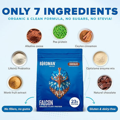 Falcon Vegan Protein Powder Organic, Stevia & Sugar Free, Plant Based Protein, Low Carb, Dairy