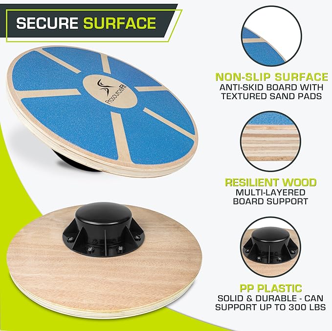 ProsourceFit Wooden Balance Board Non-Slip Wobble Core Trainer 15.75in (39.5cm) Diameter with 360