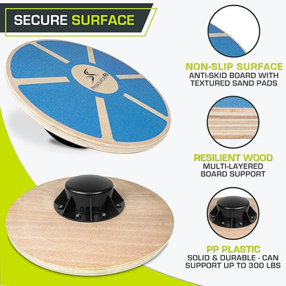 ProsourceFit Wooden Balance Board Non-Slip Wobble Core Trainer 15.75in (39.5cm) Diameter with 360