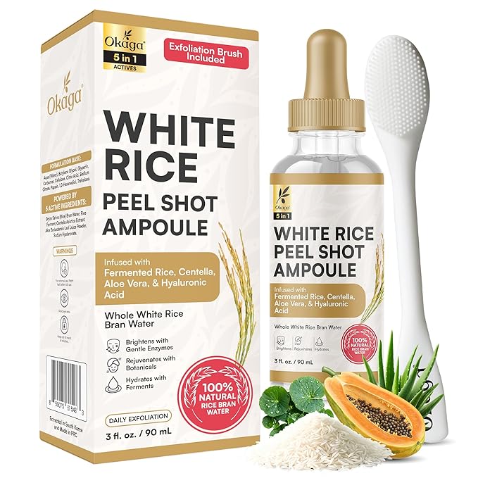 White Rice Peel Shot Ampoule, White Rice Exfoliant, Rice Exfoliator for Face & Soft Peel, Removes