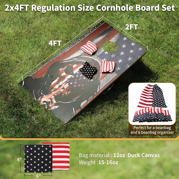 Cornhole Set, Corn Holes Outdoor Game, Regulation 2X4 Cornhole Boards, Portable Cornhole Set