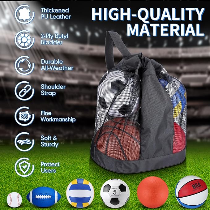 Leyndo 18 Pcs Sport Balls Bulk Set Basketball Football Volleyball Soccer Playground Baseball with