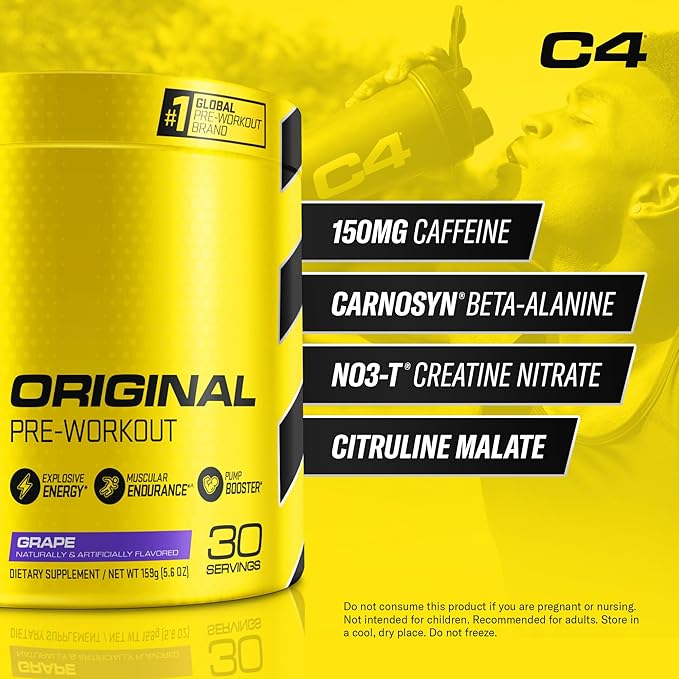 Cellucor C4 Original Pre Workout Powder Grape Sugar Free Preworkout Energy for Men & Women 150mg