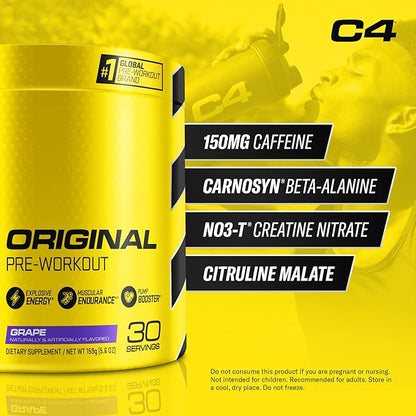 Cellucor C4 Original Pre Workout Powder Grape Sugar Free Preworkout Energy for Men & Women 150mg