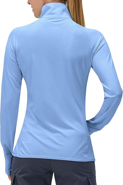 Women's UPF 50+ UV Sun Protection Clothing Long Sleeve Athletic Hiking Shirts Lightweight SPF Zip