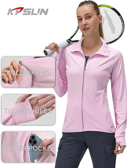 Women's UPF 50+ UV Sun Protection Clothing Long Sleeve Athletic Hiking Shirts Lightweight SPF Zip