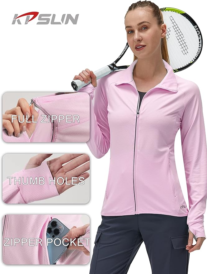 Women's UPF 50+ UV Sun Protection Clothing Long Sleeve Athletic Hiking Shirts Lightweight SPF Zip
