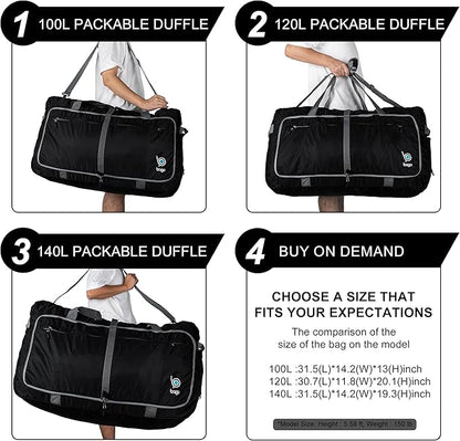 Bago Large Foldable Duffel Bags for Traveling Women & Men - 100L Packable Duffle Bag for Travel