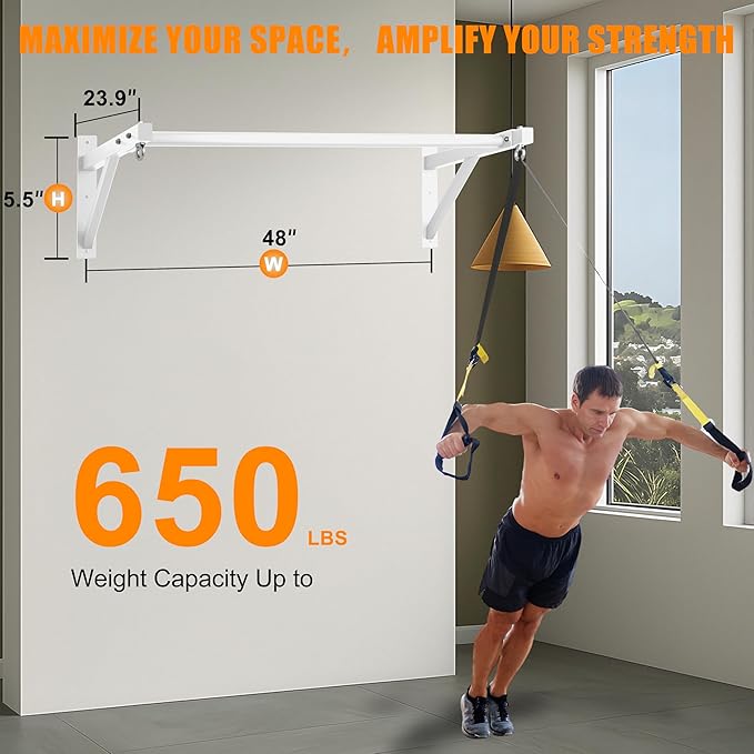 Pull Up Bar Wall Mounted, Heavy Duty 650 lbs Capacity Chin Up Bar, 48" Multi-Grip Strength Training
