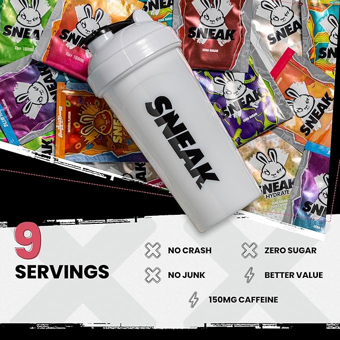 SNEAK Energy Drink Starter Pack | 9 Sachets with Monochrome Shaker | No Sugar. No Nasties. Just