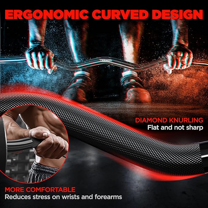 TEEMOO Olympic EZ Curl Barbell Bar, 47" Curl Bar with 2 Spring Collars,Curling bar for Weight