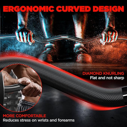 TEEMOO Olympic EZ Curl Barbell Bar, 47" Curl Bar with 2 Spring Collars,Curling bar for Weight