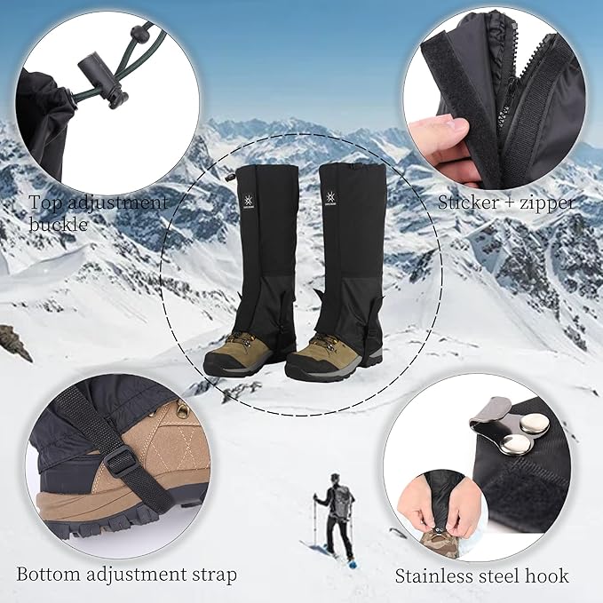 2 Pairs Leg Gaiters Adjustable Shoe Snow Boot Guard Gators for Running Shoe Gaiters, Trail Running