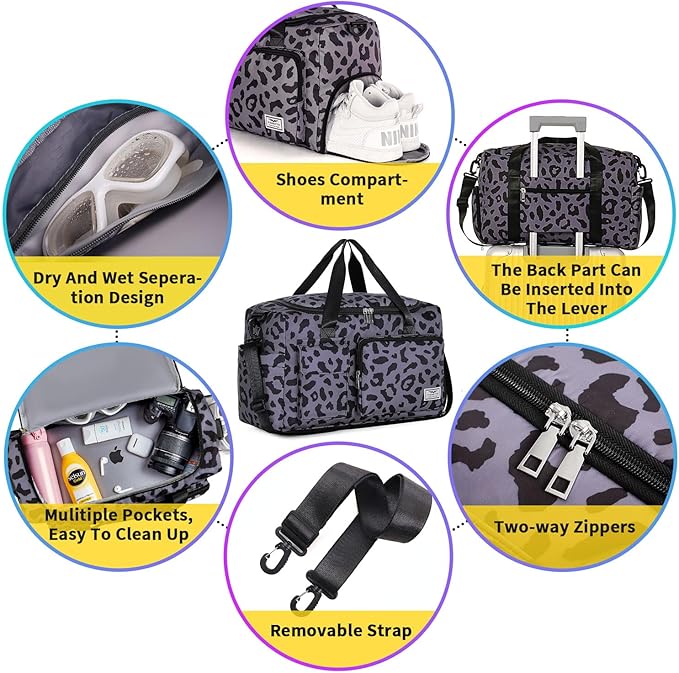 FIORETTO Women's Gym Duffle Bag with Shoes Compartment, 37L Capacity, Ideal for Travel, Gym
