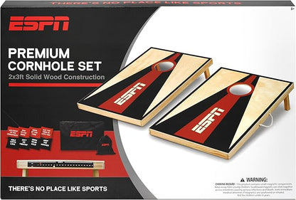 ESPN Solid Wood Cornhole Board Set, Includes Bean Bags and Travel Case, Ideal for Outdoor Games