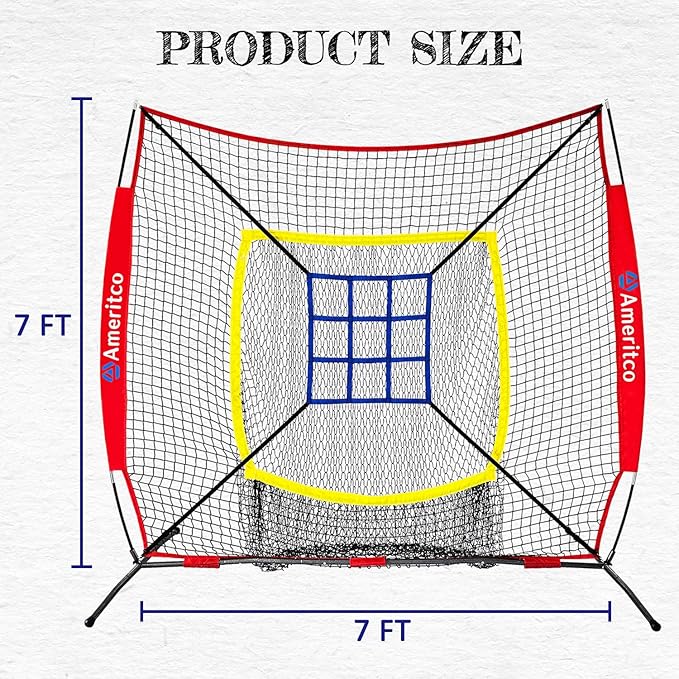 7x7ft Baseball Net with Strike Zone, Large Pocket Baseball Training Net for