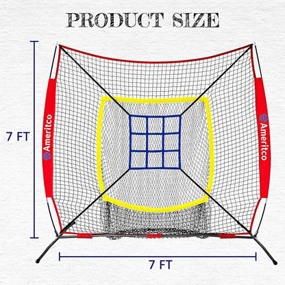 7x7ft Baseball Net with Strike Zone, Large Pocket Baseball Training Net for