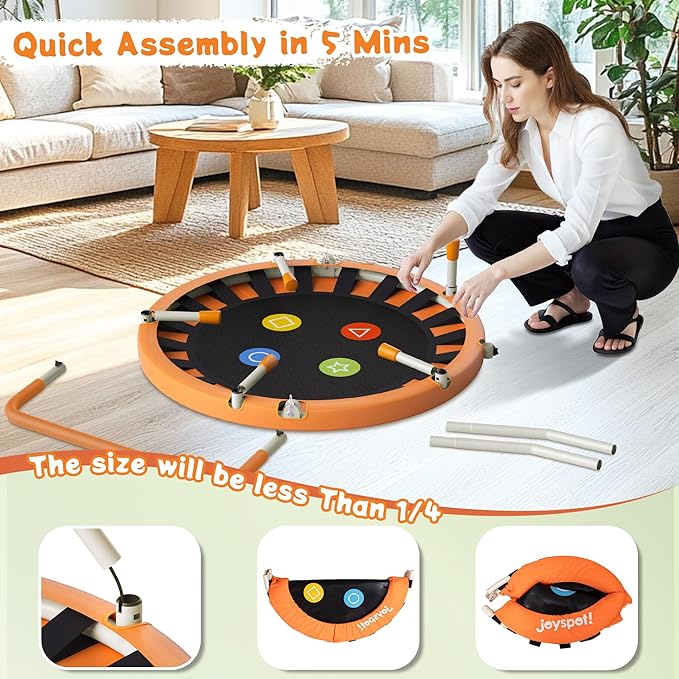 3FT Toddler Trampoline with Adjustable Handlebar, 36" Foldable & Spring-Free, Mini Kids Indoor