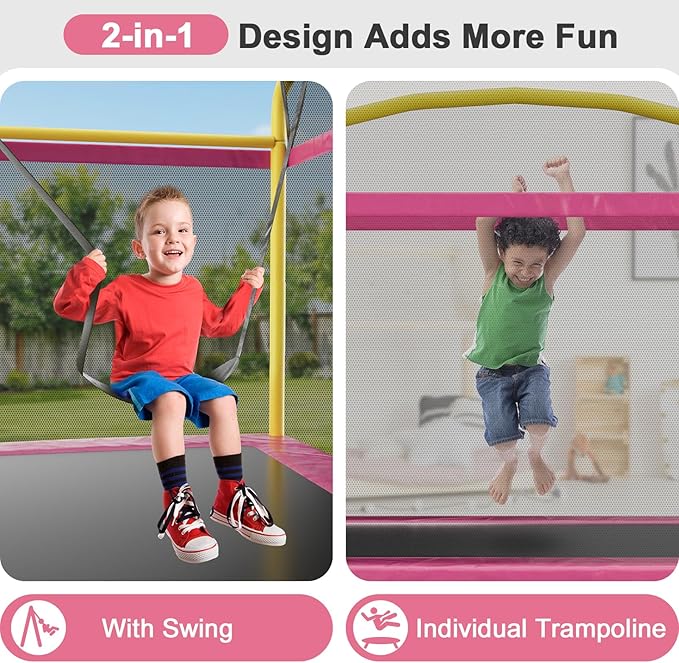 6.5FT Rectangle Trampoline for Kids, 78”ASTM Approved Recreational Trampolines with Swing, Small