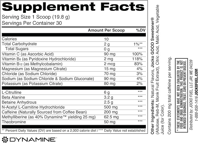 Jocko Fuel Pre Workout for Men & Women - High Stim Low Sugar Blend with Beta Alanine +