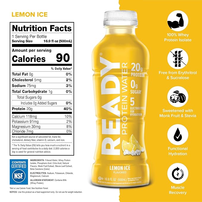 Ready® Protein Water ??20g Whey Protein Isolate, Zero Sugar, Low-Calorie Sports Drink for Hydration