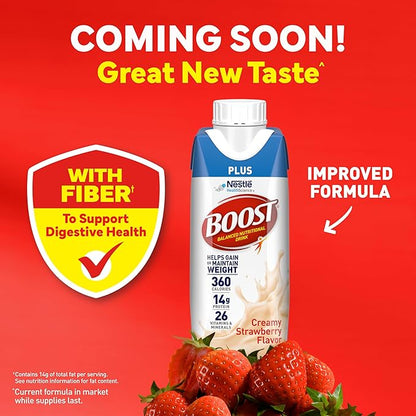 BOOST Plus Nutritional Drink, Creamy Strawberry, 8 Fl Oz (Pack of 24)