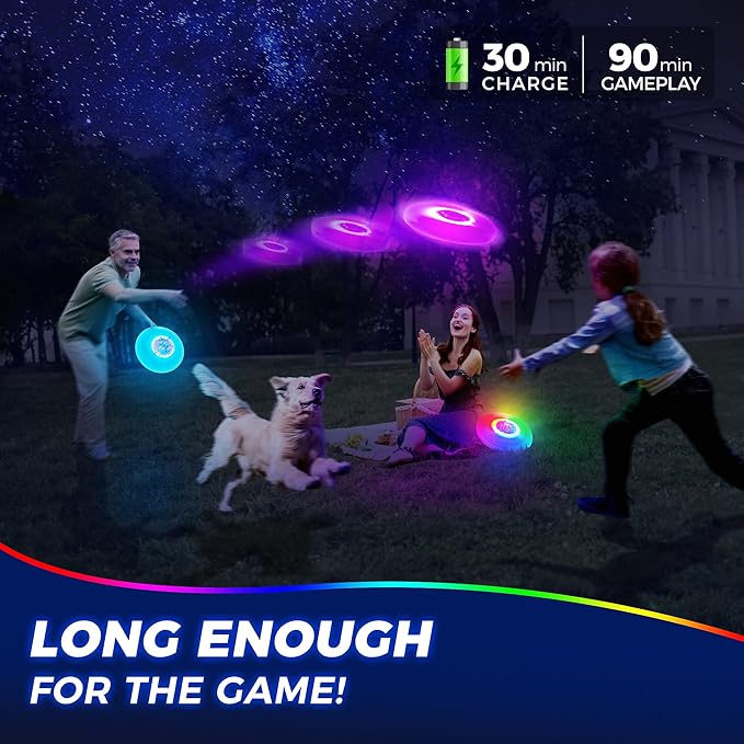 Glow in The Dark LED Flying Disc - 7 Dynamic Modes, 7 Colors, IP65 Waterproof, Perfect Birthday &