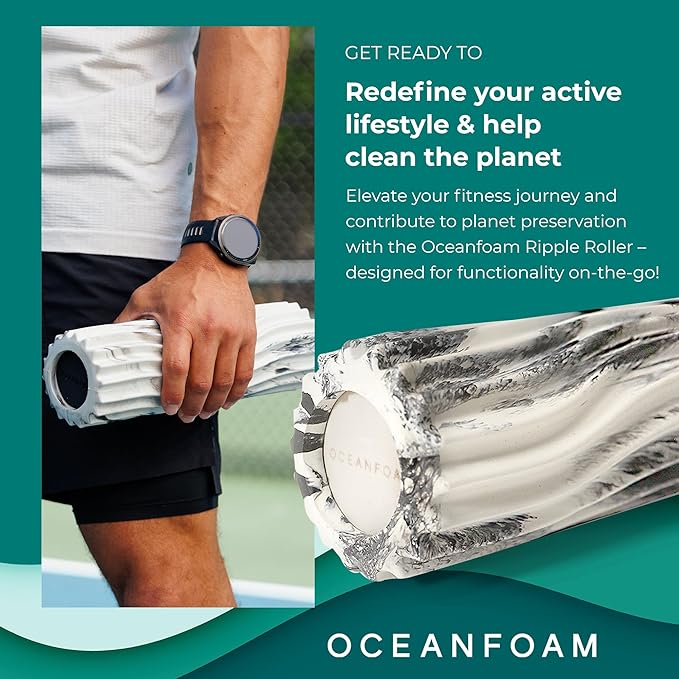 Oceanfoam Ripple Travel Foam Roller (11" x 3.35") Firm Mini Foam Roller for Physical Therapy, Deep