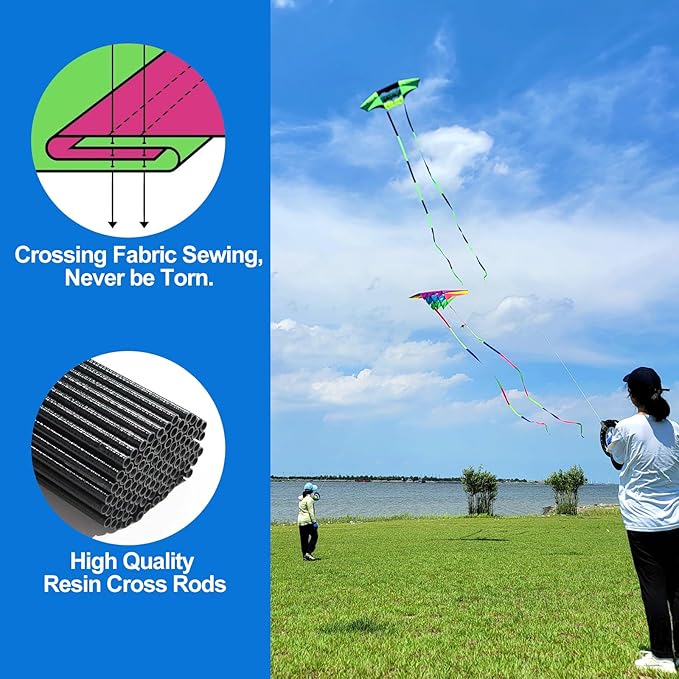 Beach Kites for Adults Large with Long Tail, 98 inches Super Easy Flyer 3D Rainbow Box Kites, Comes