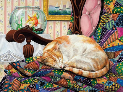 Buffalo Games - Joelle McIntyre - Sleeping Quilt Cat - 750 Piece Jigsaw Puzzle for Adults