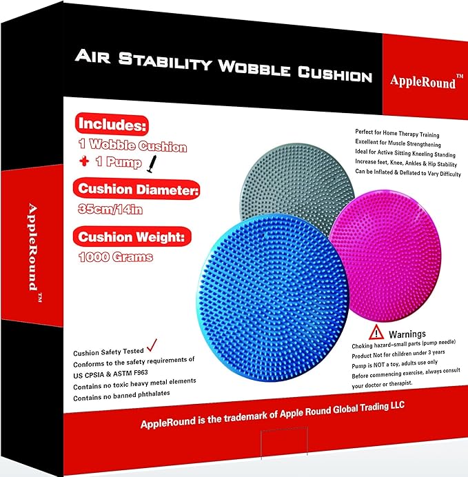 AppleRound Inflated Wobble Cushion with Hand Pump, Air Stability Board (Extra Thick), Core Balance