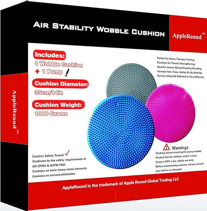 AppleRound Inflated Wobble Cushion with Hand Pump, Air Stability Board (Extra Thick), Core Balance