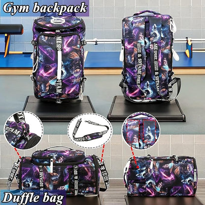 Gym Duffle Bag Backpack with Shoe Compartment,4 ways Travel Backpack for Women and