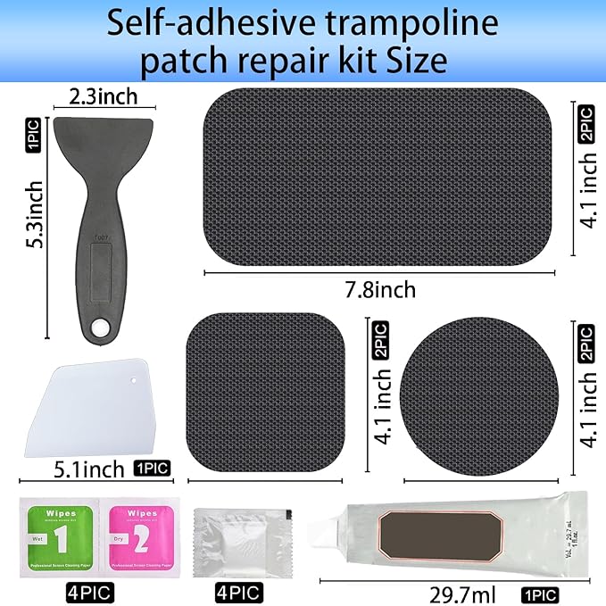 Heavy-Duty Trampoline Patch Repair Kit: 6 Self-Adhesive Patches (2 Square+2 Rectangular+2 Round)